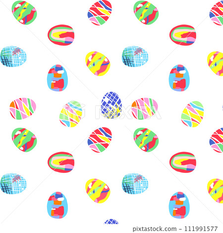 Seamless pattern of Easter eggs for cards. Happy easter. Easter symbol with abstract pattern in retro style for printing on wrapping paper, invitations and textiles. Vector illustration 111991577