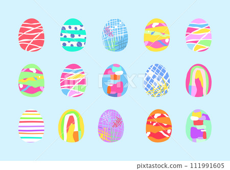 Happy easter. Set of Easter eggs. Easter symbol with abstract pattern in retro style. Vector illustration 111991605