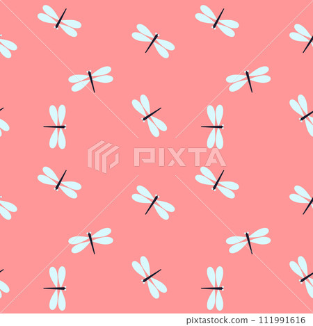 Seamless pattern with dragonflies in Scandinavian style for printing on fabric and wrapping paper. A simple calm pattern for textiles and clothing. Background for cards Vector 111991616