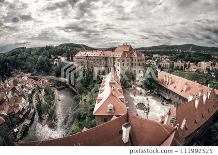 Panoramic view of the famous Cesky Krumlov Castle. Czech Republic 111992525