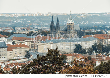 Aerial view on Prague Castle and Saint Vitus Cathedral. Prague, Czech Republic Aerial view on Prague Castle and Saint Vitus Cathedral. Prague, Czech Republic 111992526