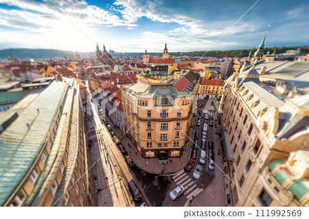 View of Celetna and U Prasne brany streets corner from above. Prague, Czech Republic 111992569