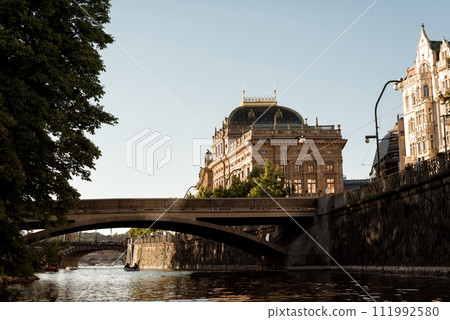 Vltava riverside and and National Theatre. Prague, Czech Republic 111992580