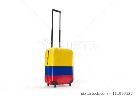 Travel suitcase with the flag of Colombia. Travel concept. Isolated. 3D Rendering 111993122