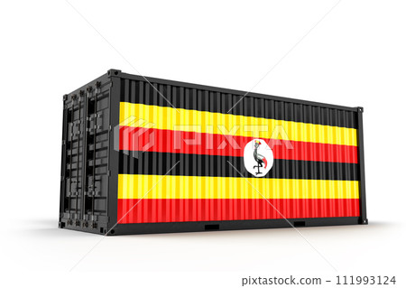 Realistic shipping cargo container textured with Uganda. Isolated. 3D Rendering Realistic shipping cargo container textured with Uganda. Isolated. 3D Rendering 111993124