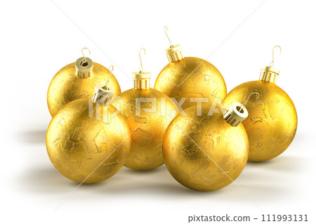Group of decorative golden Christmas balls. Isolated. 3D Rendering 111993131