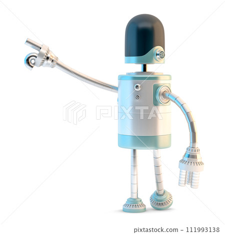 Robot pointing away. 3D illustration. Isolated Robot pointing away. 3D illustration. Isolated 111993138
