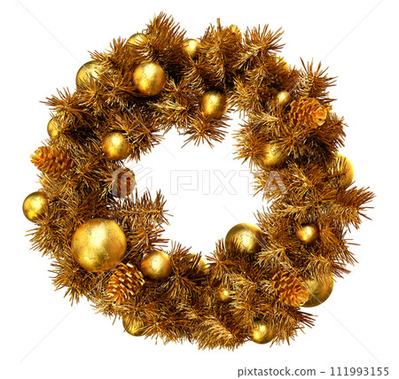Golden Christmas wreath on white background. 3D Rendering 111993155