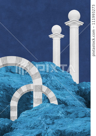 Surreal collage with elements classic architecture. Art poster, concept, zine cover. Antique cityscape 111993273