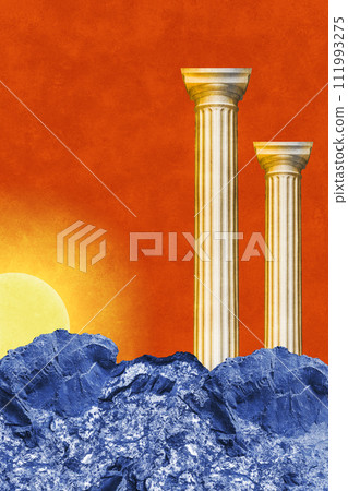 Surreal collage with elements classic architecture. Art poster, concept, zine cover. Antique cityscape 111993275