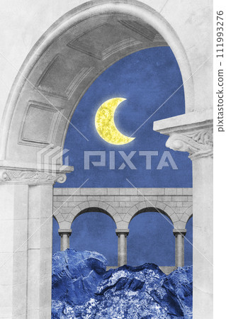 Surreal collage with elements classic architecture. Art poster, concept, zine cover. Antique cityscape Surreal collage with elements classic architecture. Art poster, concept, zine cover. Antique cityscape 111993276