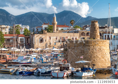 Defence chain tower in harbour of Kyrenia. Cyprus 111993653