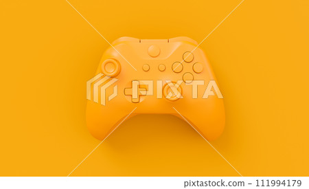 Video game joystick or gamepad in plain monochrome yellow color background 111994179