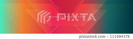 Bright colorful abstract modern wide banner with geometric lines and striped arrows. Vector illustration colored background for banner, cover, wallpaper, brochure, card, book, landing or poster 111994376