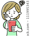 Illustration of a woman having trouble holding a smartphone 111995343