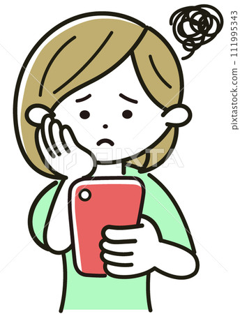 一名女性無法握住智慧型手機的插圖 一名女性無法握住智慧型手機的插圖 111995343