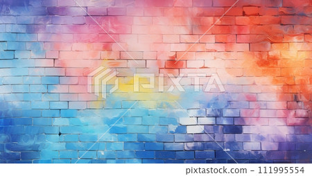 a colorful brick wall with a rainbow colored paint on it a colorful brick wall with a rainbow colored paint on it 111995554