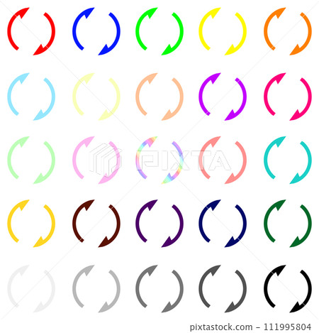 Set of 25 colorful rotating arrows 111995804