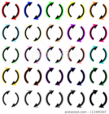 Set of 25 rotating arrows with colorful and black outside Set of 25 rotating arrows with colorful and black outside 111995807