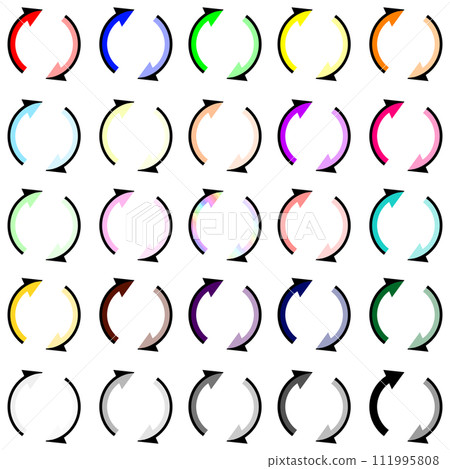 Set of 25 colorful rotating arrows with black outside Set of 25 colorful rotating arrows with black outside 111995808