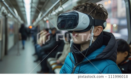 Boy in Virtual Reality on Subway Boy in Virtual Reality on Subway 111996018