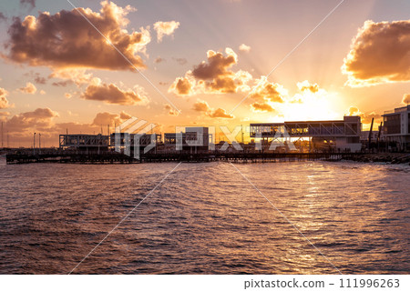 Beautiful sunset over over Limassol marina 111996263