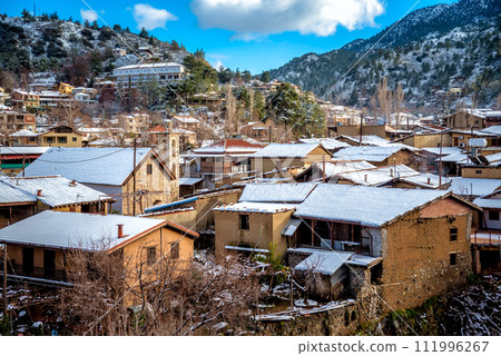 Kakopetria village during winter, covered with snow. Nicosia District, Cyprus Kakopetria village during winter, covered with snow. Nicosia District, Cyprus 111996267