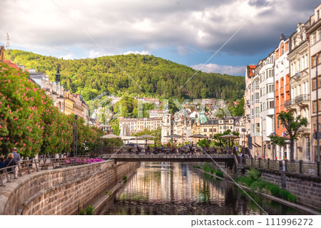 The embankment of Tepla river in the center of Karlovy Vary, Czech republic The embankment of Tepla river in the center of Karlovy Vary, Czech republic 111996272