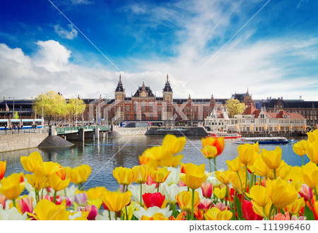 cityscape of Amsterdam at night 111996460