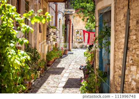 A quiet street in an old village of Pano Lefkara. Larnaca District, Cyprus 111996748