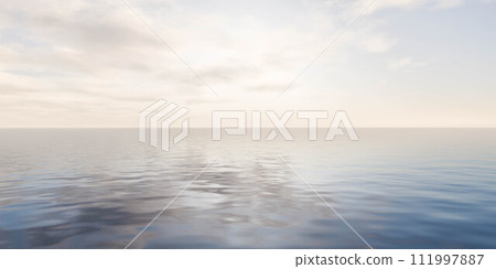 Large water under cloudy sky 3d render illustration 111997887