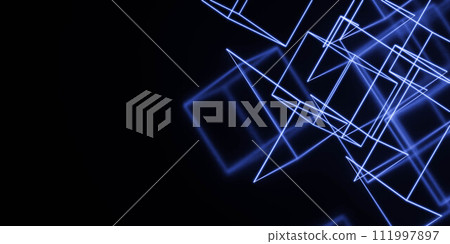 Dark background with blue lines and squares 3d render illustration 111997897
