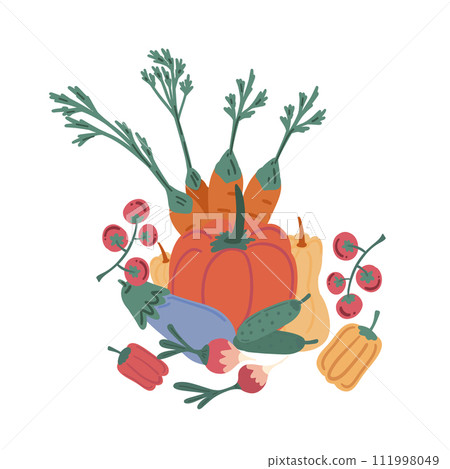 Harvest set flat design with pumpkin carrots paprika and tomato 111998049