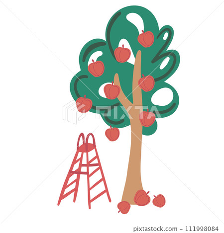 Apple tree harvesting flat design on white background Apple tree harvesting flat design on white background 111998084