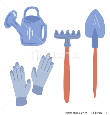 Flat design gardening tools harvesting blue pastel colour Flat design gardening tools harvesting blue pastel colour 111998104