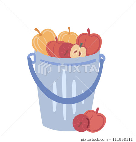 Apples in blue bucket flat design in white background Apples in blue bucket flat design in white background 111998111