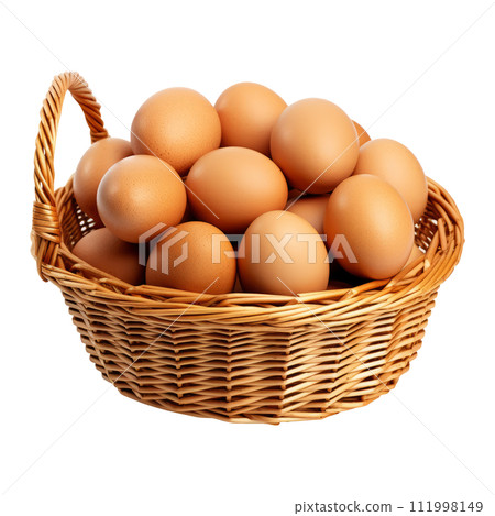 Brown eggs in the basket on white background 111998149
