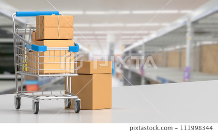 The shopping trolley for online market concept 3d rendering. The shopping trolley for online market concept 3d rendering. 111998344