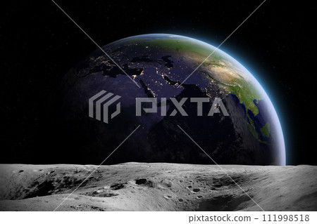Moon surface and Earth. 111998518