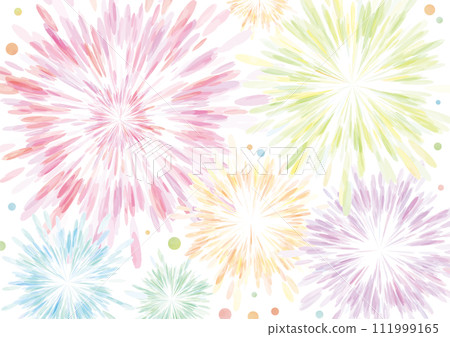 水彩風格多彩美麗的煙火背景-水平 111999165