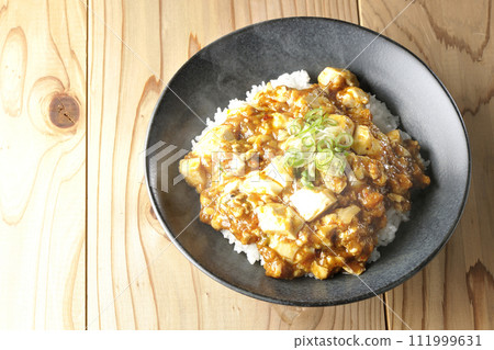 Piping hot mapo bowl topped with plenty of tofu and green onion Piping hot mapo bowl topped with plenty of tofu and green onion 111999631