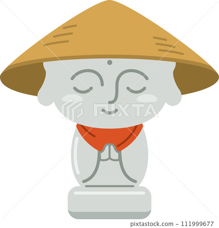戴著帽子的可愛地藏雕像的圖像插圖 111999677