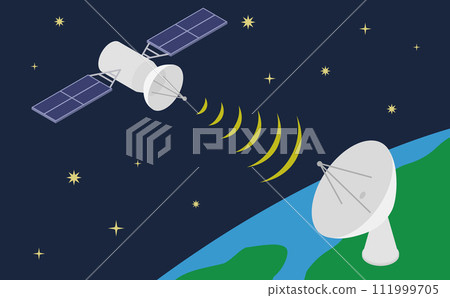 等軸圖:人造衛星和拋物面天線 等軸圖:人造衛星和拋物面天線 111999705