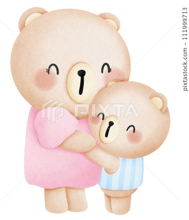 Teddy bear take hug, Mom and boy hug 111999713