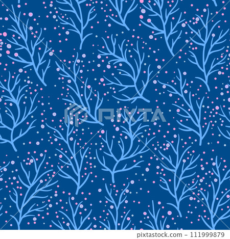 Seamless pattern with cute doodle floral elements. Hand drawn print for textile and design. Colorful vector illustration 111999879