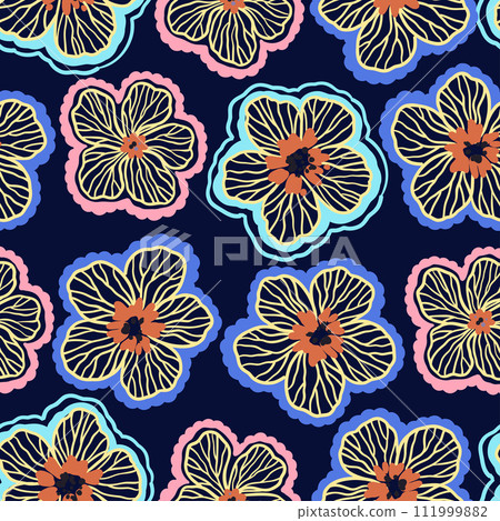 Seamless pattern with doodle floral elements. Vector illustration 111999882