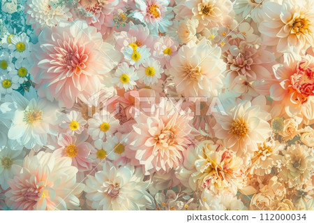 以圖案排列的柔和彩色花朵的背景 112000034