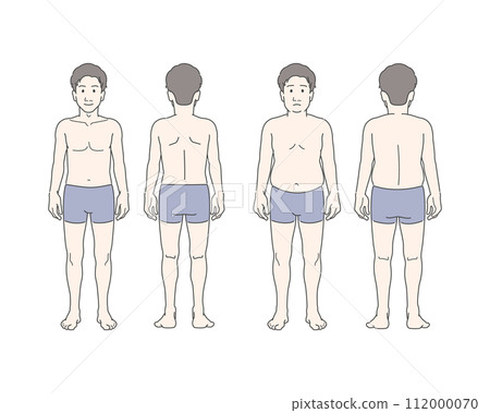 Full body illustration set of young men with different body types - before and after diet Full body illustration set of young men with different body types - before and after diet 112000070