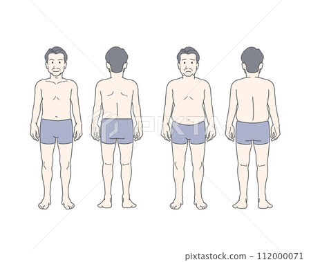 Full-body illustration set of middle-aged men with different body types - Before and after diet 112000071