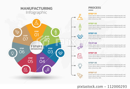 Visual data presentation. Cycle diagram with 7 options. Pie Chart Circle infographic template with 7 steps, options, parts, segments. Business concept. Marketing infographic vector illustration. Visual data presentation. Cycle diagram with 7 options. Pie Chart Circle infographic template with 7 steps, options, parts, segments. Business concept. Marketing infographic vector illustration. 112000293